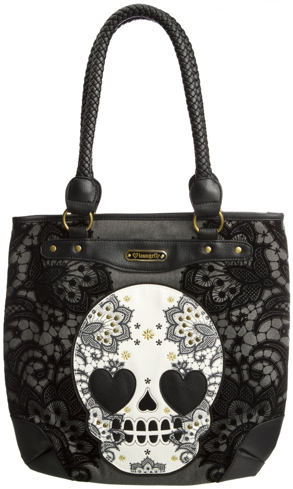 LOUNGEFLY SKULL LACE TOTE BAG