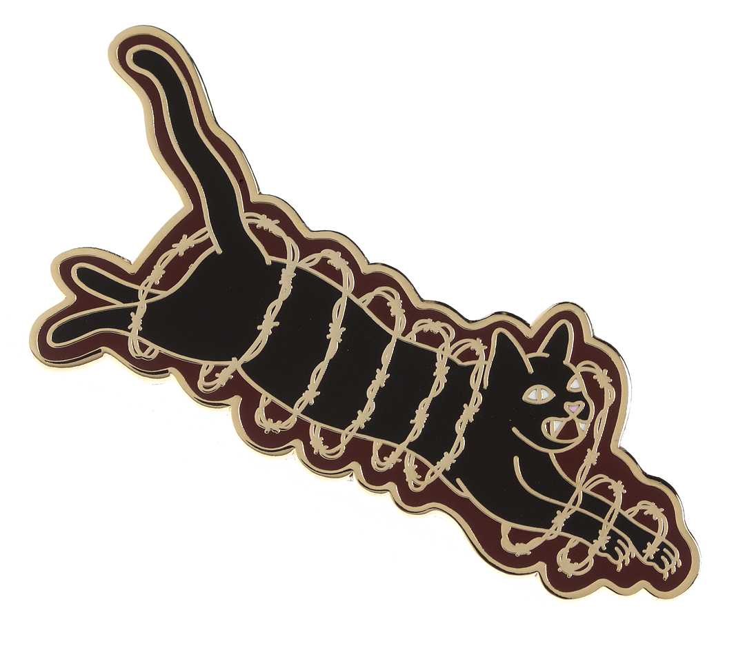 KWT DESIGNS BARBED WIRE CAT ENAMEL PIN