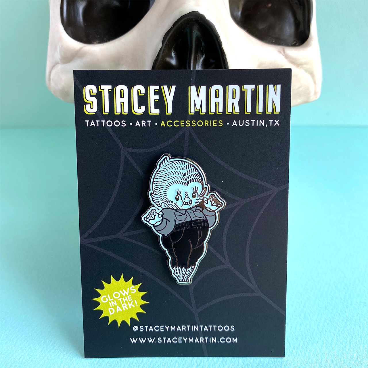 STACEY MARTIN TATTOOS LONNIE THE WEE MONSTER BABE ENAMEL PIN