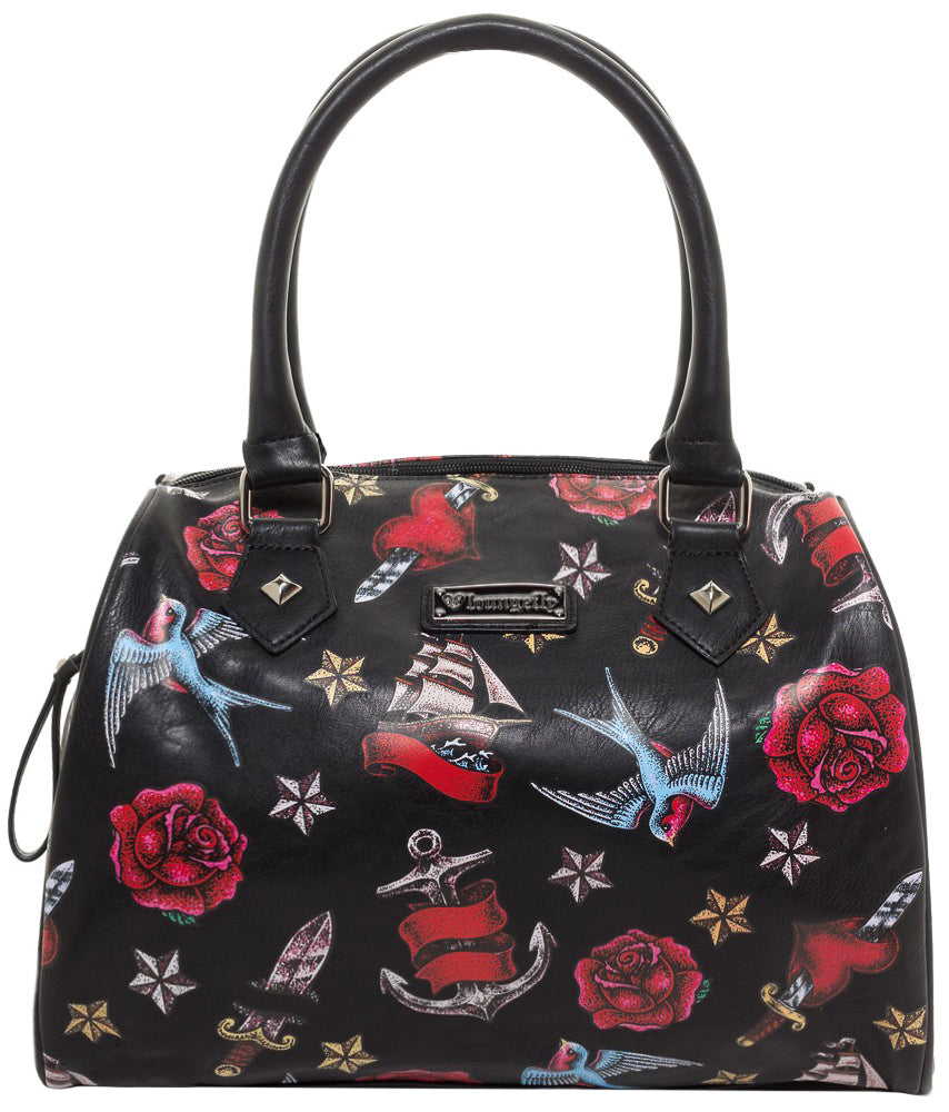 LOUNGEFLY HEART/DAGGER SPARROW AND ROSES DUFFLE PURSE