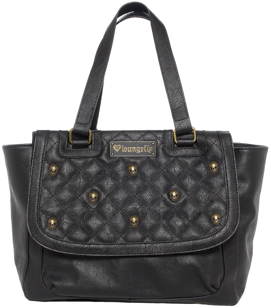 LOUNGEFLY BLACK QUILTED SKULL STUD BAG
