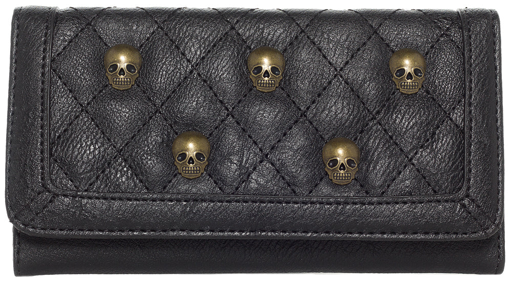 LOUNGEFLY BLACK QUILTED SKULL STUD WALLET