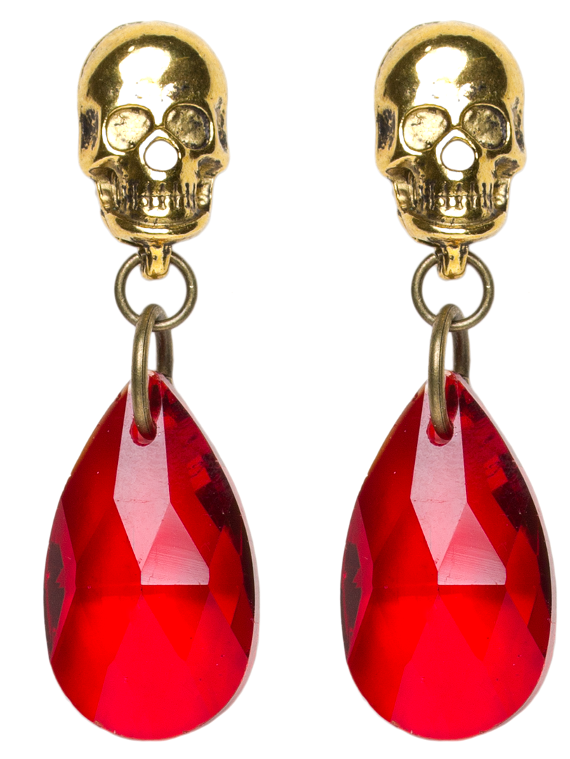LUXULITE GOLD SKULL WITH RED DROPLET EARRINGS