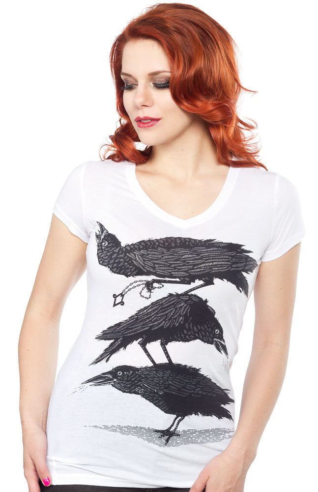 MAIDEN VOYAGE COUNCIL OF CROWS V NECK TEE WHT