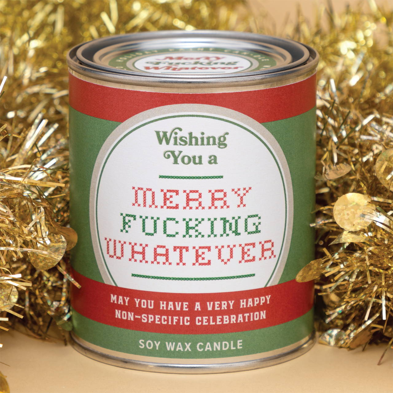 WHISKEY RIVER SOAP CO. MERRY F*CKING WHATEVER PAINT CAN CANDLE