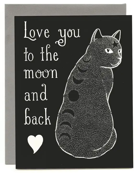BEE'S KNEES INDUSTRIES MOON PHASE CAT LOVE AND FRIENDSHIP CARD