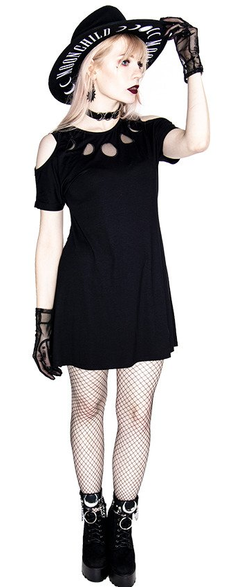 RESTYLE MOON PHASES COLD SHOULDER TUNIC DRESS