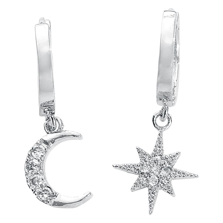 WILDCAT MOON AND POLAR STAR SMALL HOOPS SILVER