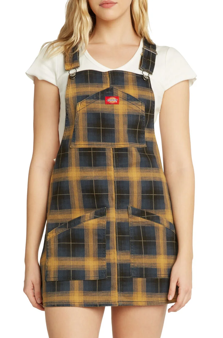 DICKIES GIRL DUCK PLAID OVERALL DRESS