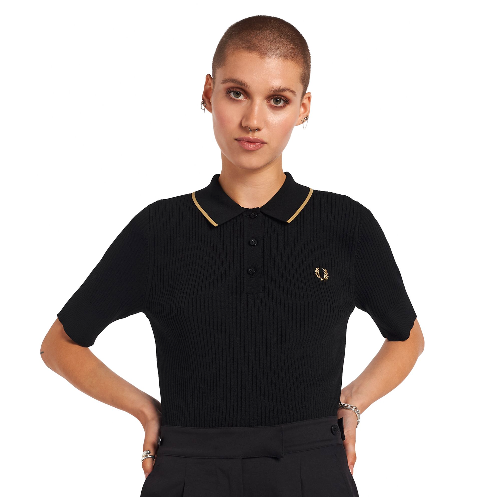 FRED PERRY RIBBED KNITTED SHIRT BLACK