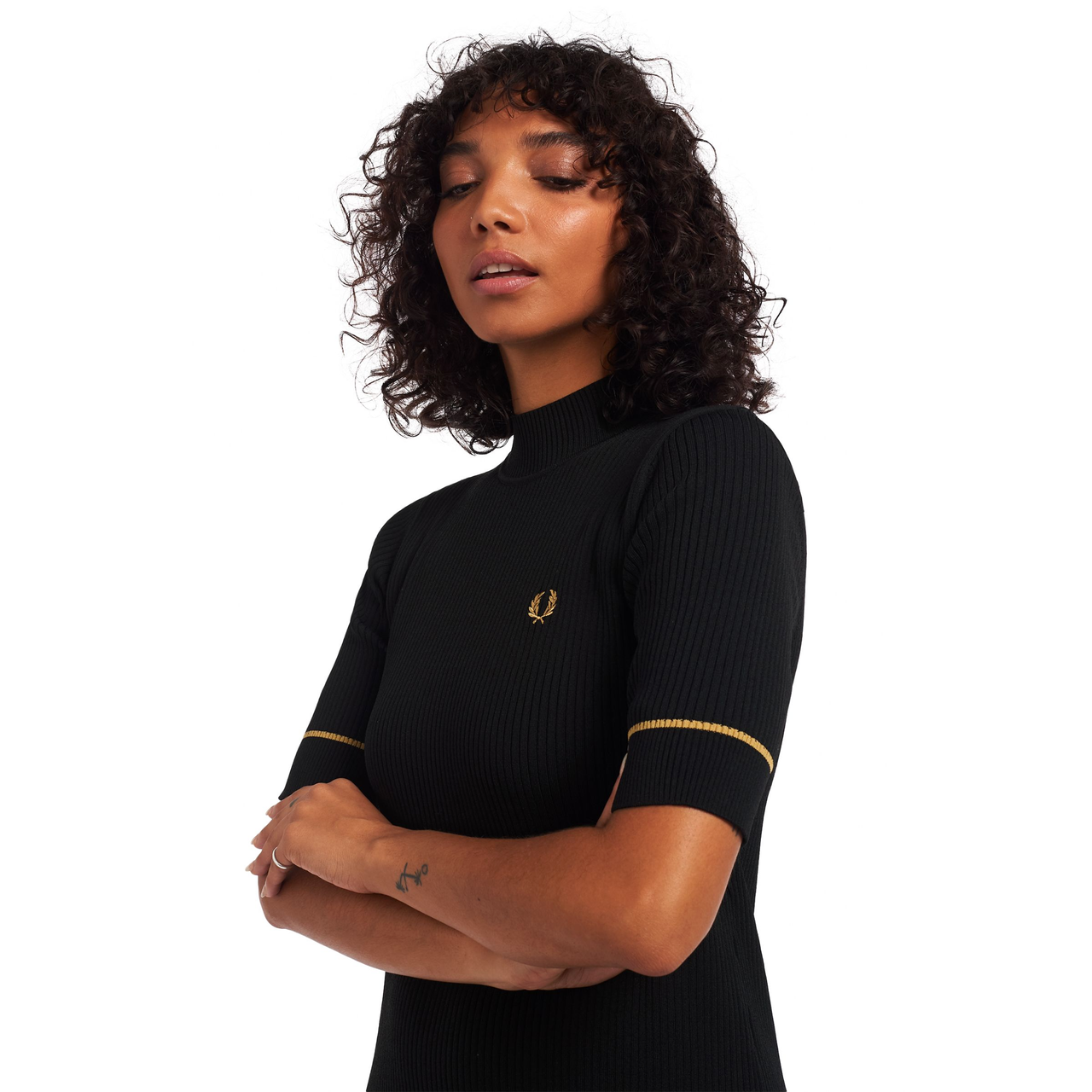 FRED PERRY RIBBED KNITTED DRESS BLACK