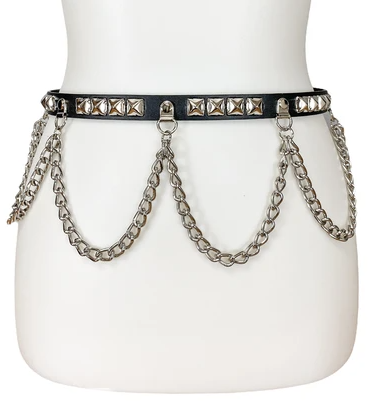ROCK ME PYRAMID STUD AND CHAINS BELT
