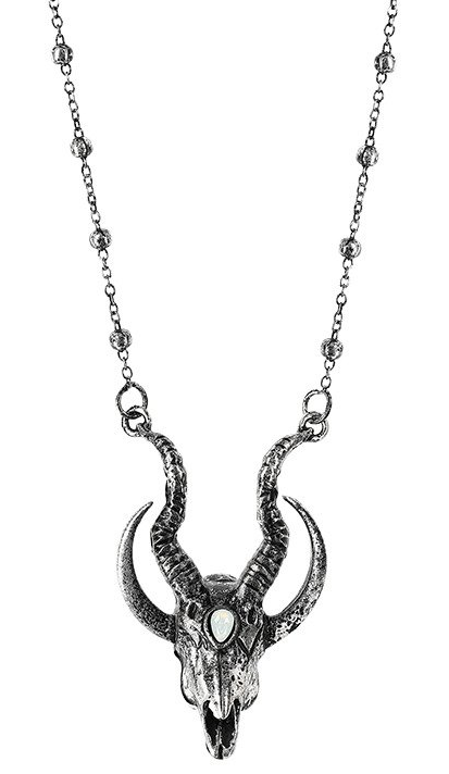 RESTYLE 3D SILVER CRESCENT SKULL NECKLACE