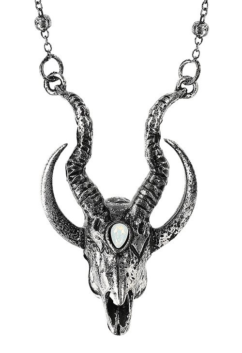 RESTYLE 3D SILVER CRESCENT SKULL NECKLACE