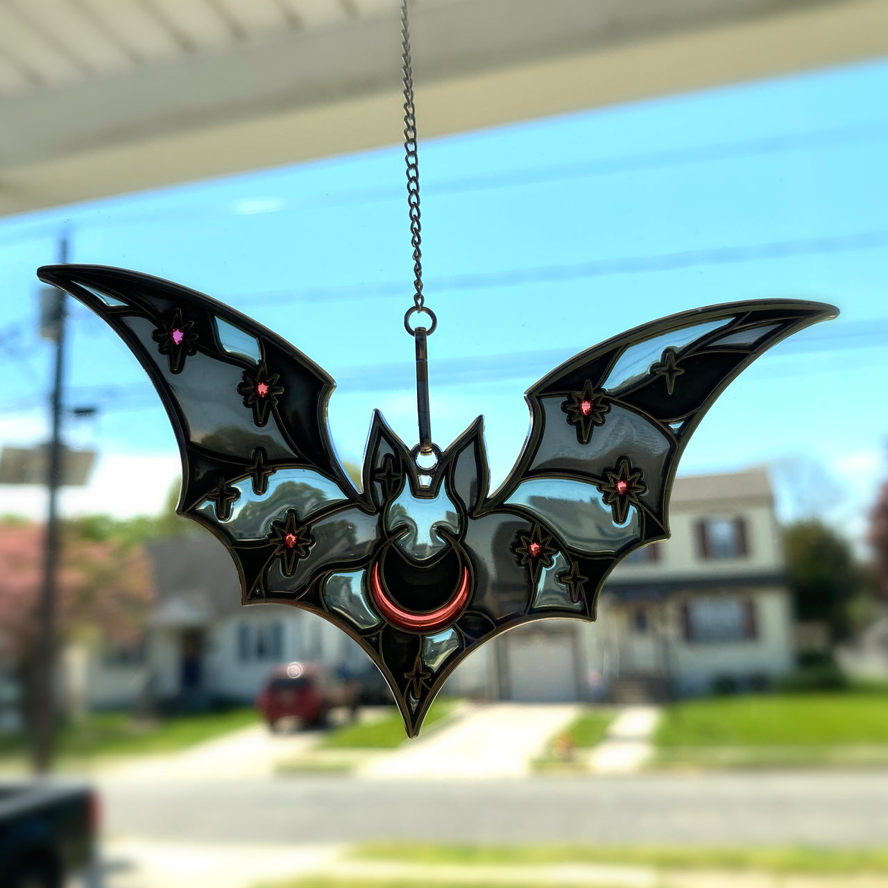 ECTOGASM STAINED GLASS BAT SUNCATCHER BLACK/RED