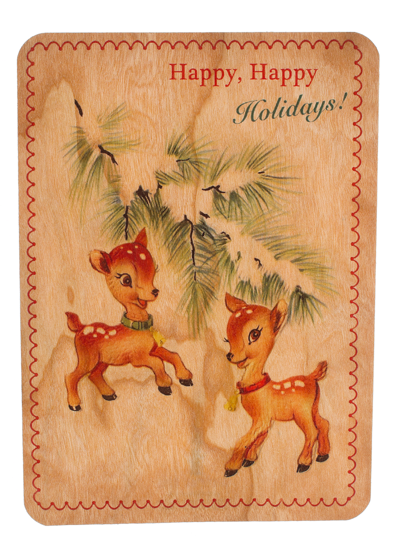 SPITFIRE GIRL HAPPY HOLIDAYS WOODEN GREETING CARD