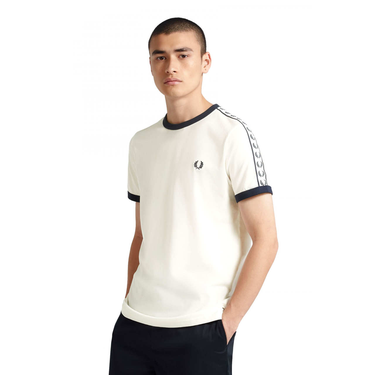 FRED PERRY TAPED RINGER T SHIRT SNOW WHITE
