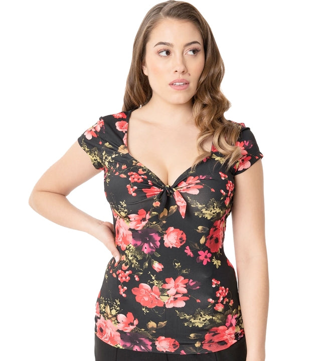 UNIQUE VINTAGE 1950S FLORAL SWEETHEART ROSEMARY TOP