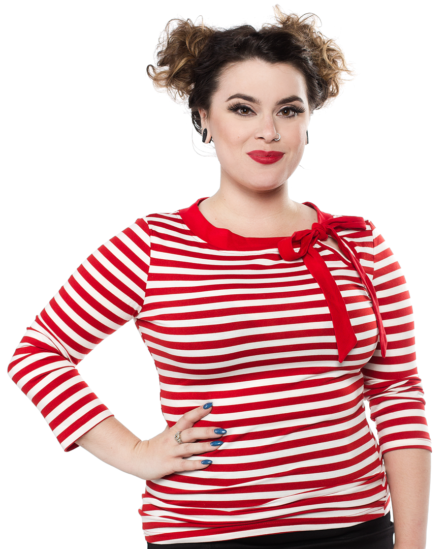 VOODOO VIXEN CANDY STRIPED BOW TOP RED/WHT
