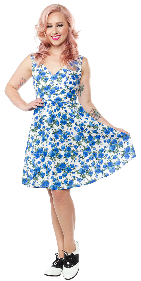WAX POETIC BED OF ROSES DRESS BLUE