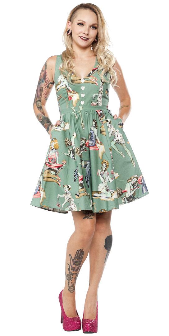 WAX POETIC CLOTHING ZOMBIE PINUP DRESS GREEN