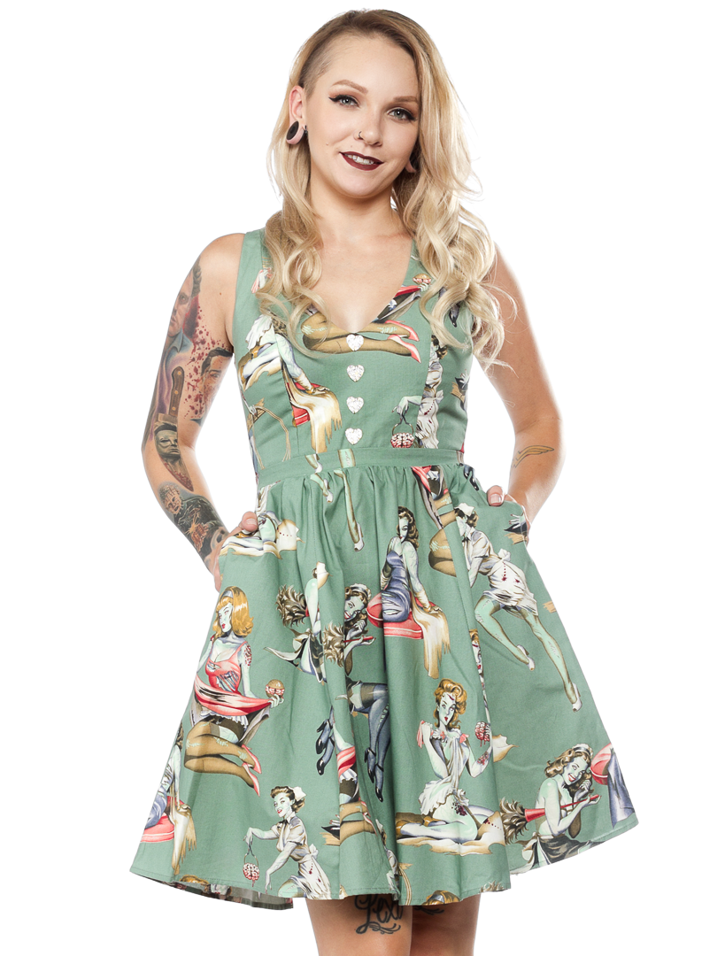 WAX POETIC CLOTHING ZOMBIE PINUP DRESS GREEN