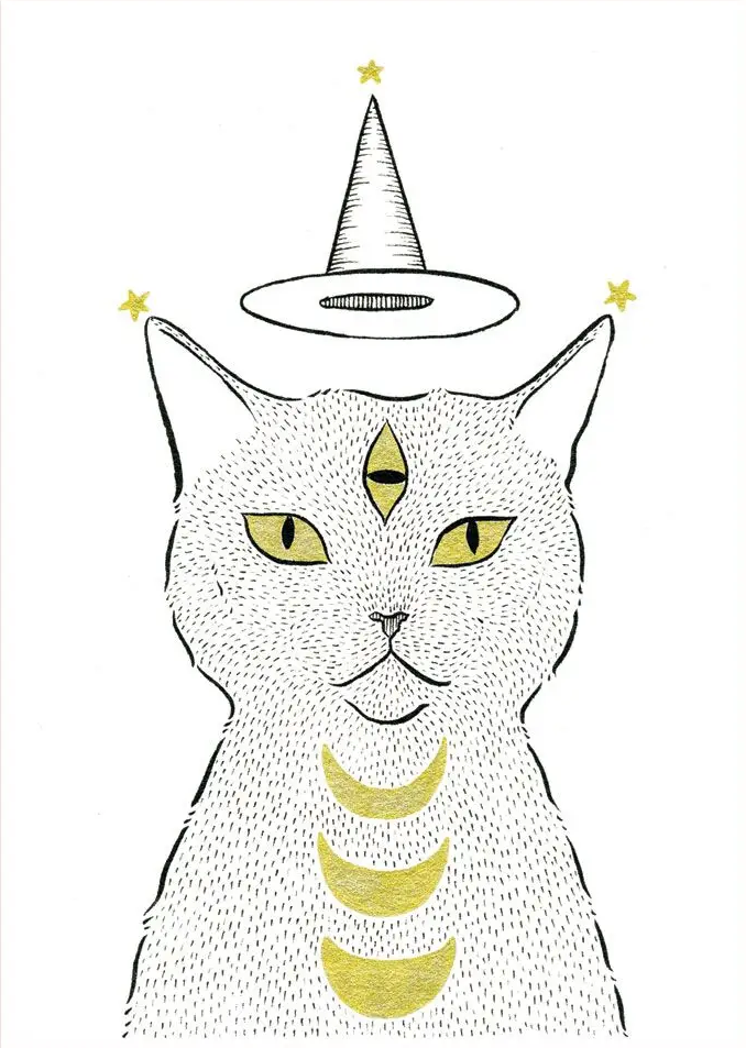 BEE'S KNEES INDUSTRIES WITCH CAT IN A HAT ART MINI PRINT