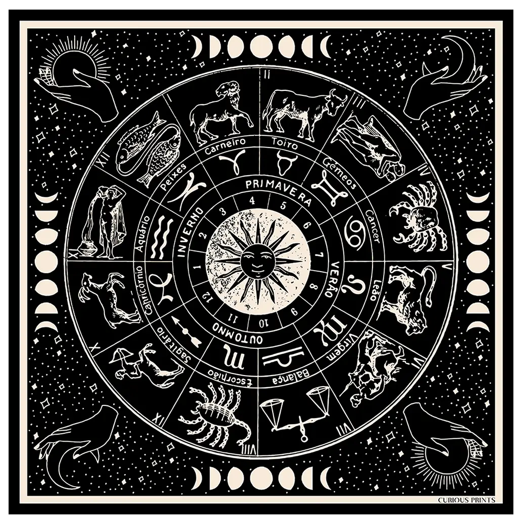 CURIOUS PRINTS 100% SILK SIGNS OF THE ZODIAC ASTROLOGY SCARF
